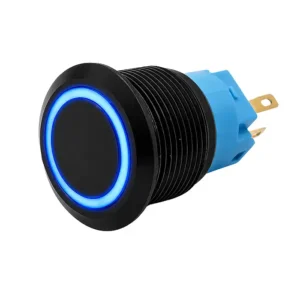 Round Switch Push Button Black ON/OFF 19mm LED Ring Blue