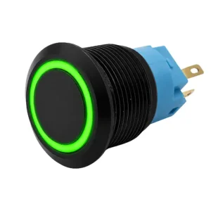 Round Switch Push Button Black ON/OFF 19mm LED Ring Green