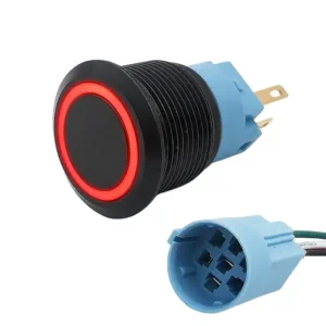 Round Switch Push Button Black ON/OFF 19mm LED Ring Red with Harness