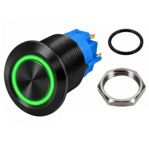 Round Switch Push Button Black ON/OFF 16mm LED Ring Green