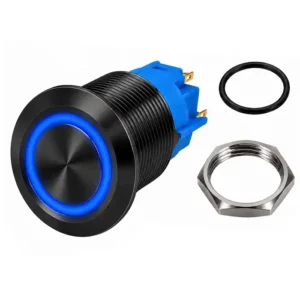 Round Switch Push Button Black ON/OFF 16mm LED Ring Blue