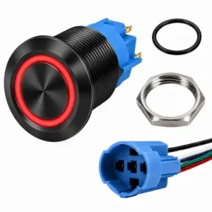 Round Switch Push Button Black ON/OFF 16mm LED Ring Red with Harness