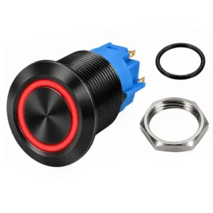 Round Switch Push Button Black ON/OFF 16mm LED Ring Red