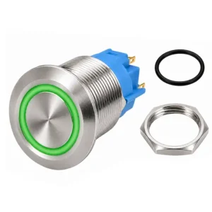 Round Switch Push Button Stainless Momentary 16mm LED Ring Green