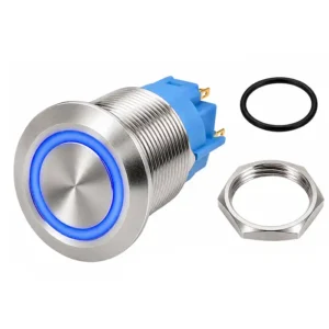 Round Switch Push Button Stainless Momentary 16mm LED Ring Blue