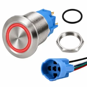 Round Switch Push Button Stainless Momentary 16mm LED Ring Red with Harness