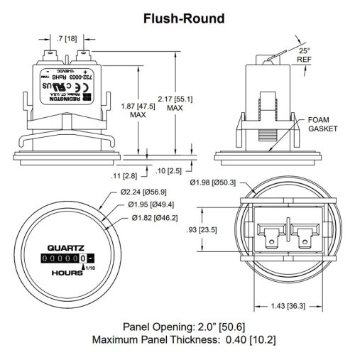 Hour Meter Round 240VAC Black Flush Mount Trumeter 722-0003 - Alna ...
