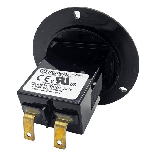 Trumeter Rectangle Hour Meter – 12V/24V, 2-Hole Mount – 732-0004 (Black Polymer)
