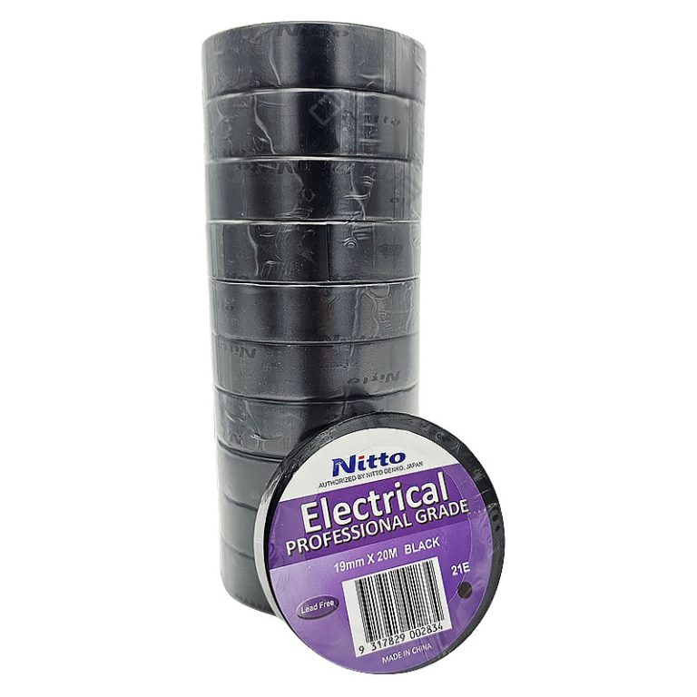 Nitto Tape No.21 Black Flexible PVC Tape 19mm x 20m 10 Pack Alna
