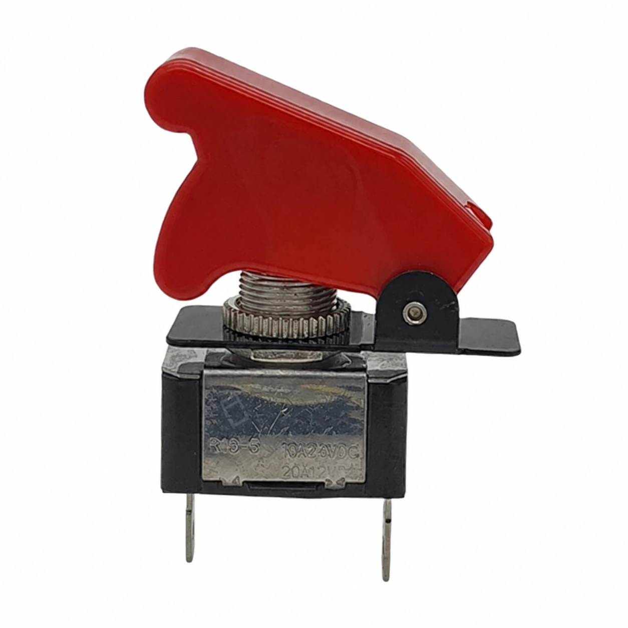Narva 60060BL toggle switch with red missile cover closed and two blade terminals