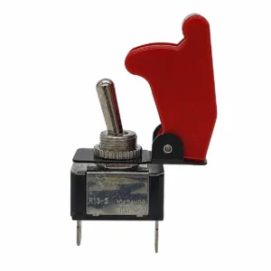 Narva 60060BL SPST toggle switch with red missile safety cover and two blade terminals