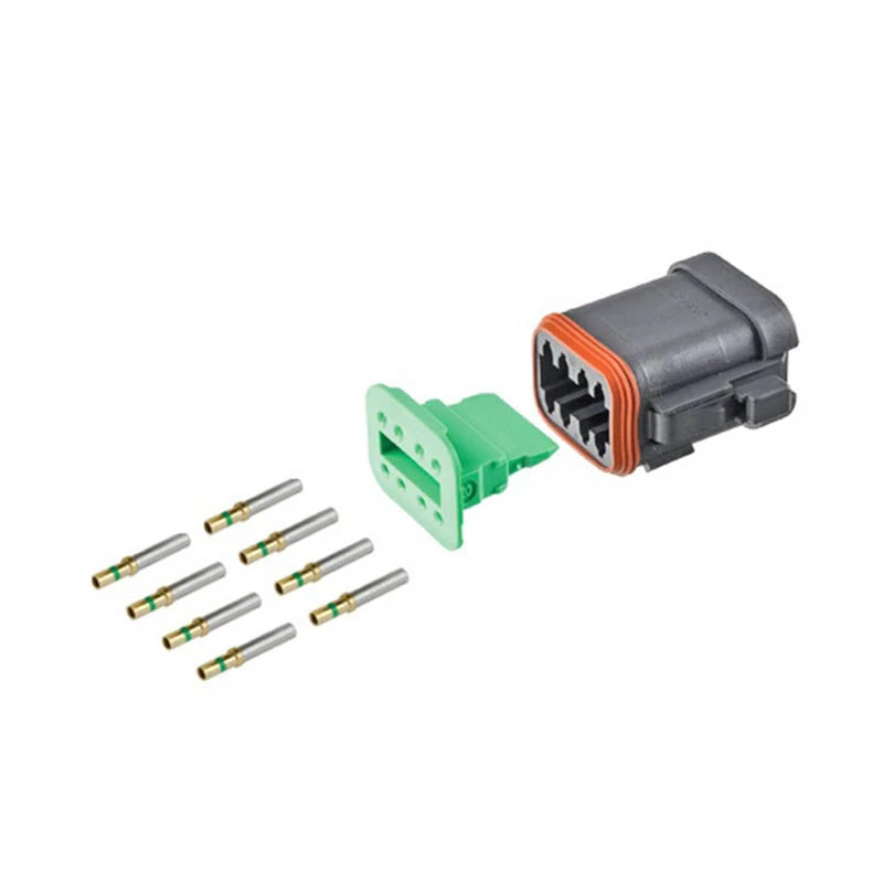 DEUTSCH DT8-FP-CAT gold-contact plug half kit DEUTSCH DT8-FP-CAT 8-way CAT specification plug half kit with gold contacts and green wedgelock