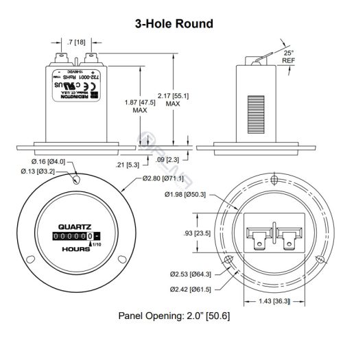 Hour Meter Round 12V 24V Black 3 Hole Mount Trumeter 732-0001 - Alna ...