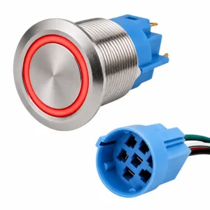 Round Switch Push Button Stainless Momentary 19mm LED Ring Red with Harness