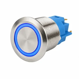 Round Switch Push Button Stainless Momentary 19mm LED Ring Blue
