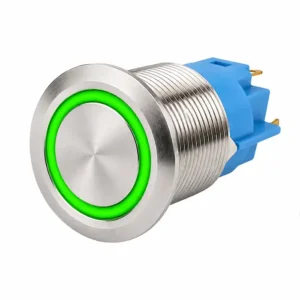 Round Switch Push Button Stainless Momentary 19mm LED Ring Green