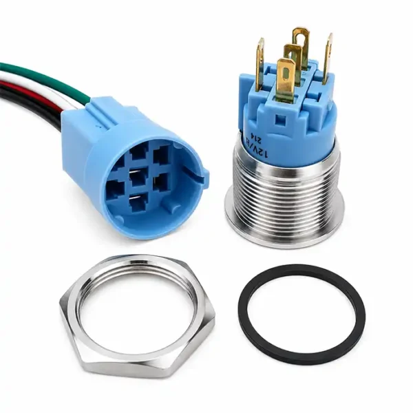 Round Switch Push Button Stainless Momentary 19mm LED Ring Blue with ...