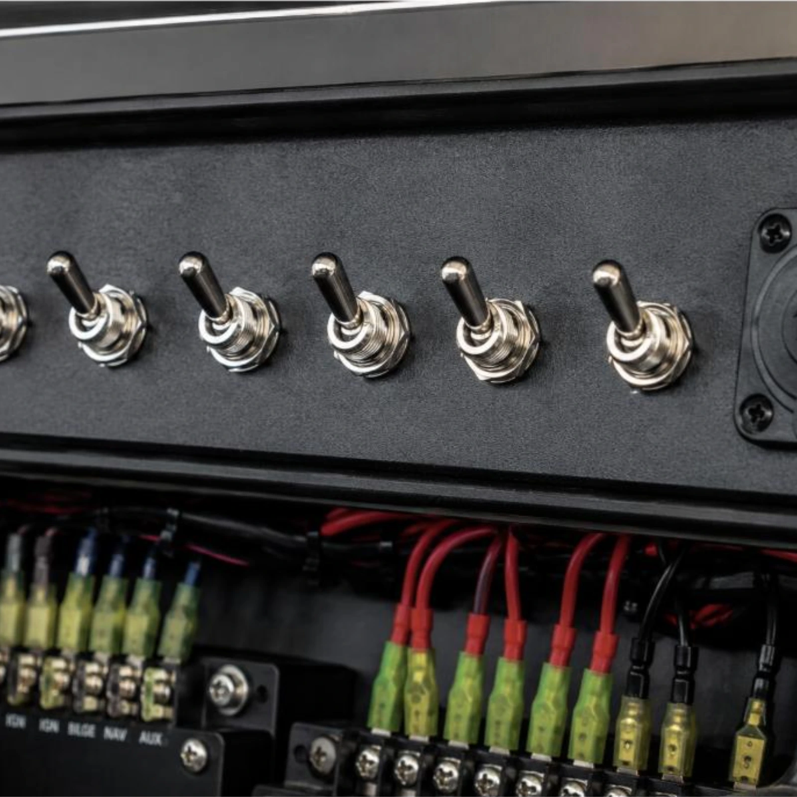 Toggle Switch DPDT Momentary Sealed TB302E installed and in use on dashboard switch panel