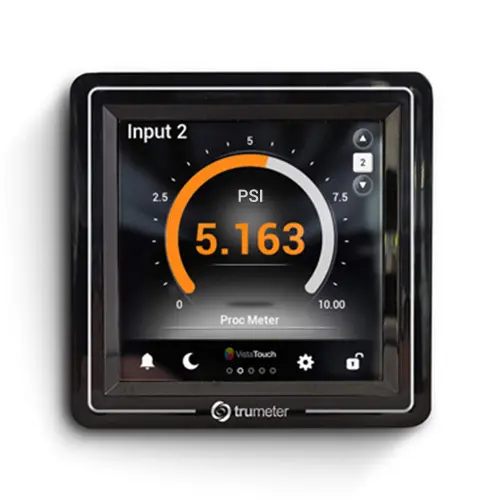 Trumeter Vista Touch process meter touchscreen showing totalizer display mode