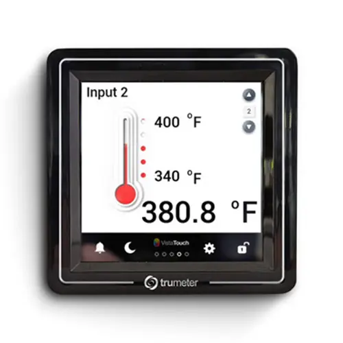 Trumeter Vista Touch process meter touchscreen showing temperature gauge display