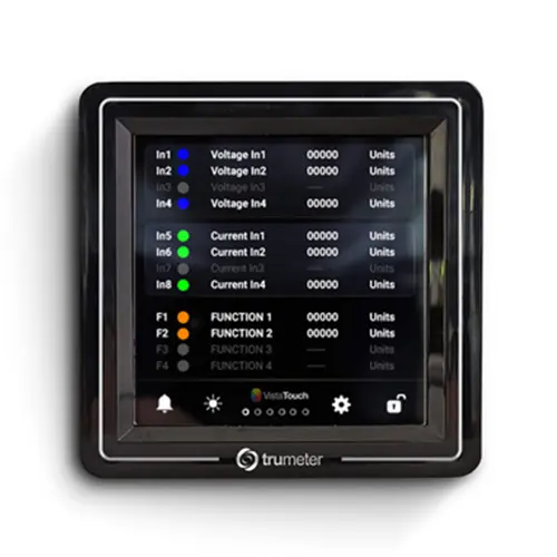 Trumeter Vista Touch process meter touchscreen showing settings menu display