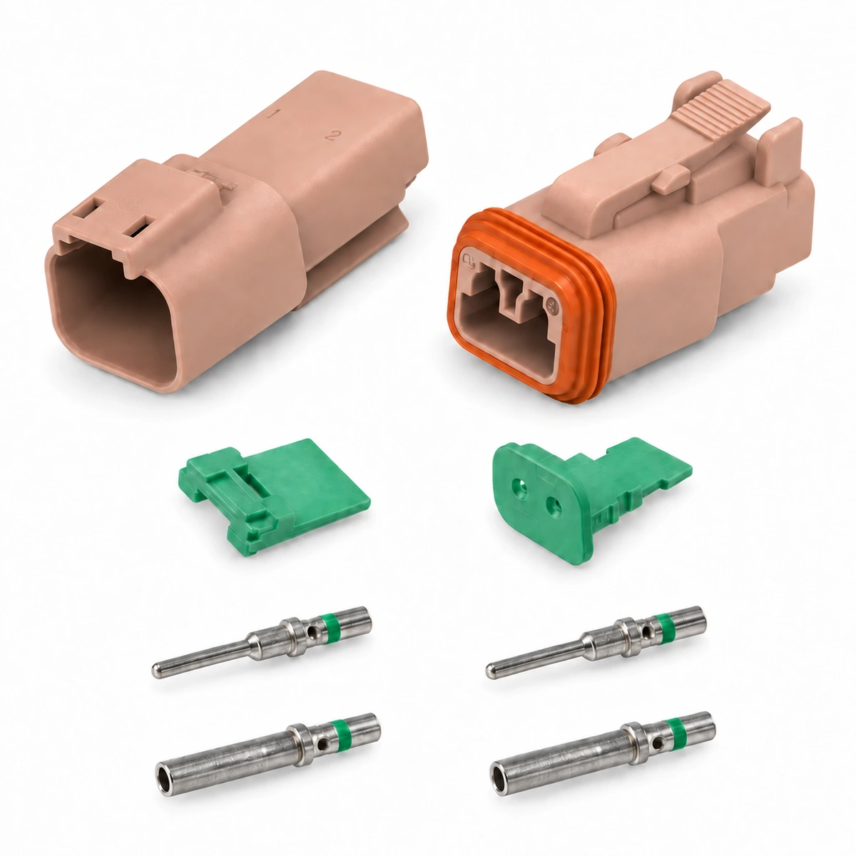 alna-dt2-1-brn-studio-kit-v5 DEUTSCH DT2-1-BRN 2-way brown connector kit with green wedgelocks and green-band solid contacts