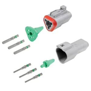 DEUTSCH DT Series 3-way full connector kit with plug, receptacle, wedgelocks and contacts