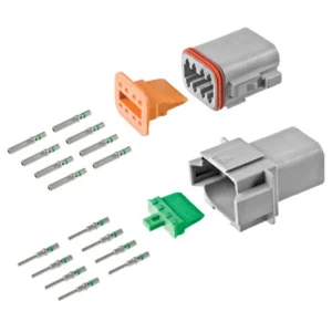 DEUTSCH DT Series 8-way full connector kit with plug, receptacle, wedgelocks and contacts
