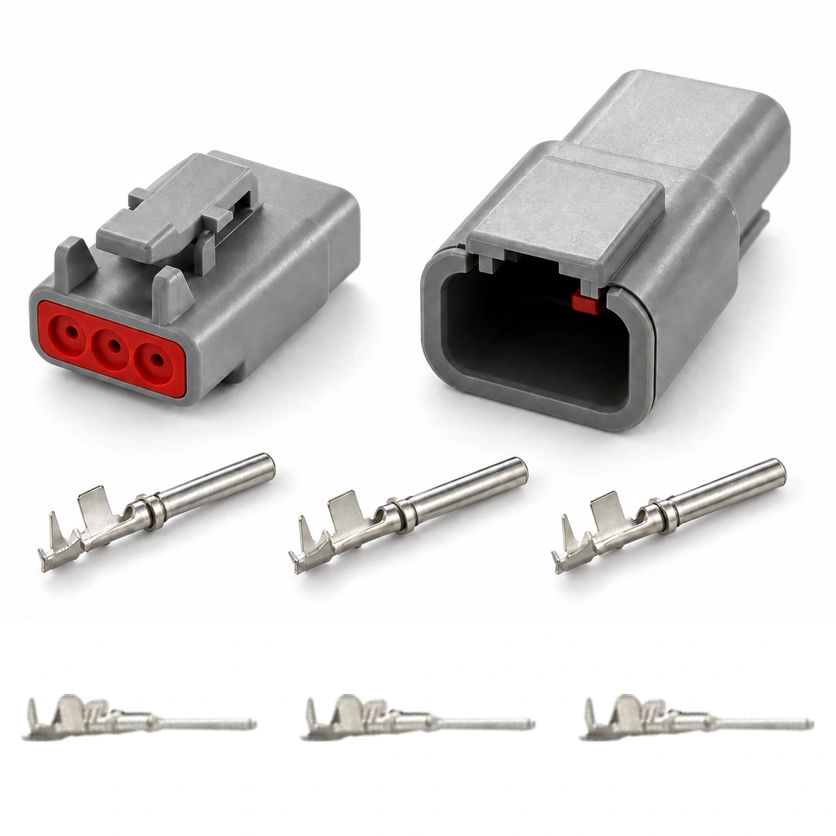 alna-dtm3-f-straight-contacts-v3 DEUTSCH DTM3-F three-way connector kit with three straight F-crimp pin contacts and three socket contacts