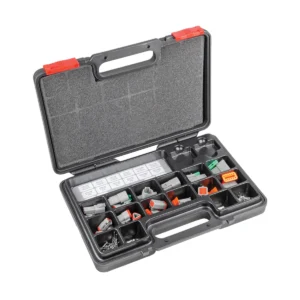 DEUTSCH DTKIT DT Connector Assortment Kit, F-Crimp Contacts in an organised storage case