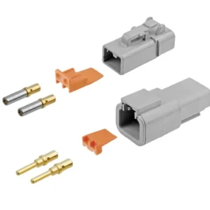 DEUTSCH DTP2-4 two-way full connector kit with housings, wedgelocks, two gold pins and two sockets