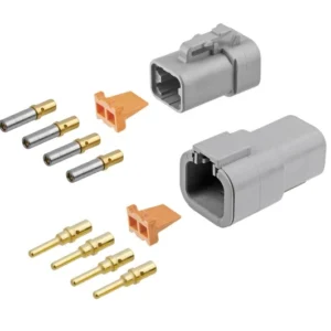 DEUTSCH DTP4-4 four-way full connector kit with housings, wedgelocks, four gold pins and four sockets