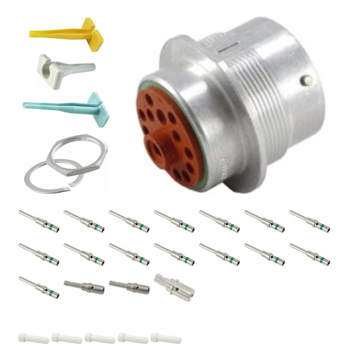 DEUTSCH M34-24-14PN HD30 kit DEUTSCH M34-24-14PN 14-way HD30 receptacle connector half kit with pin contacts and supplied accessories
