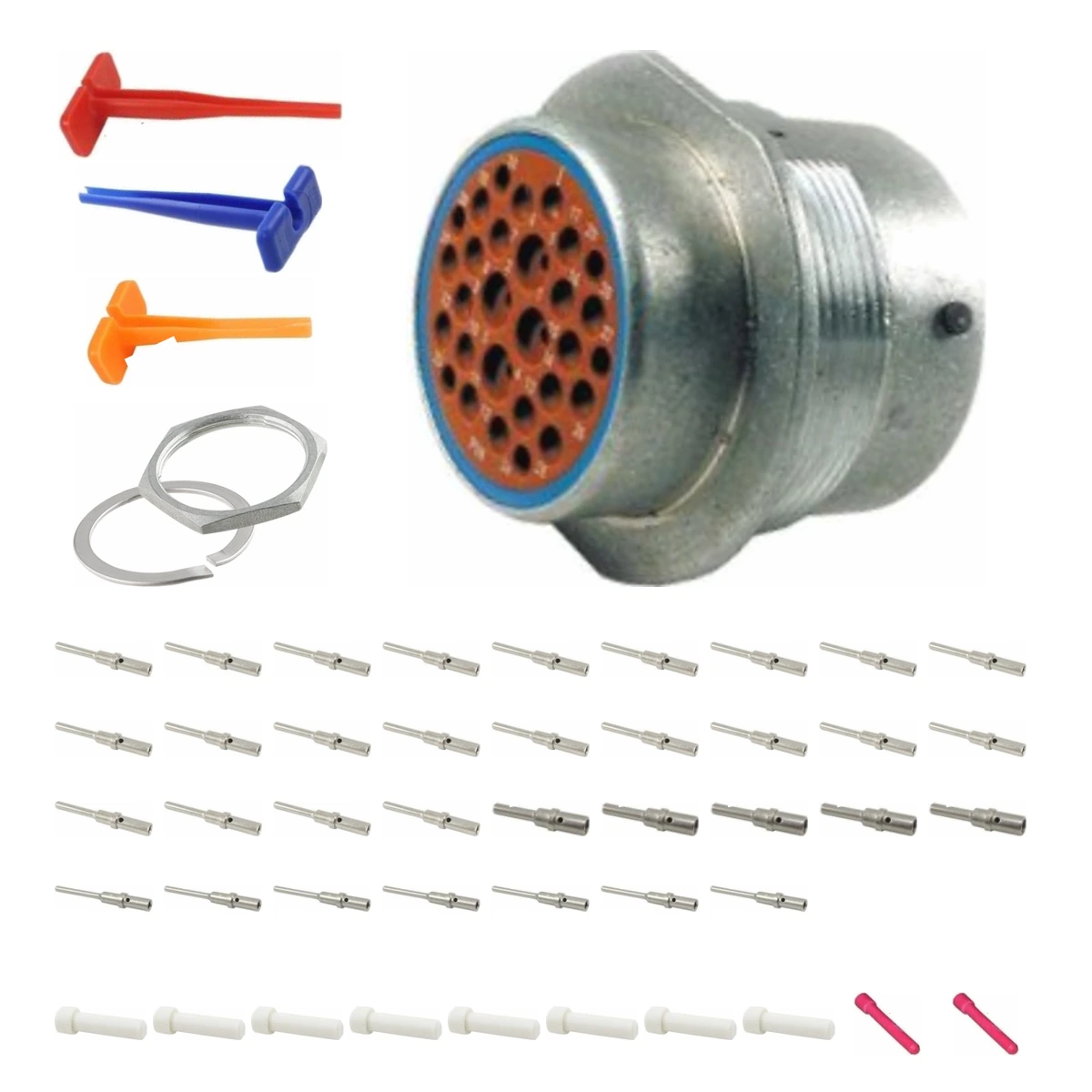 DEUTSCH M34-24-29PE HD30 kit DEUTSCH M34-24-29PE 29-way HD30 receptacle connector half kit with pin contacts and supplied accessories