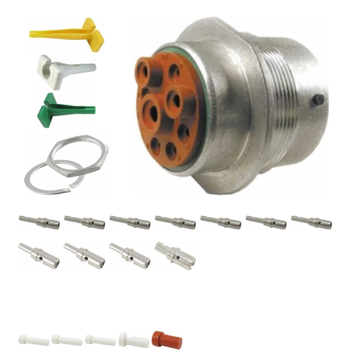 DEUTSCH M34-24-9PN HD30 kit DEUTSCH M34-24-9PN 9-way HD30 receptacle connector half kit with pin contacts and supplied accessories