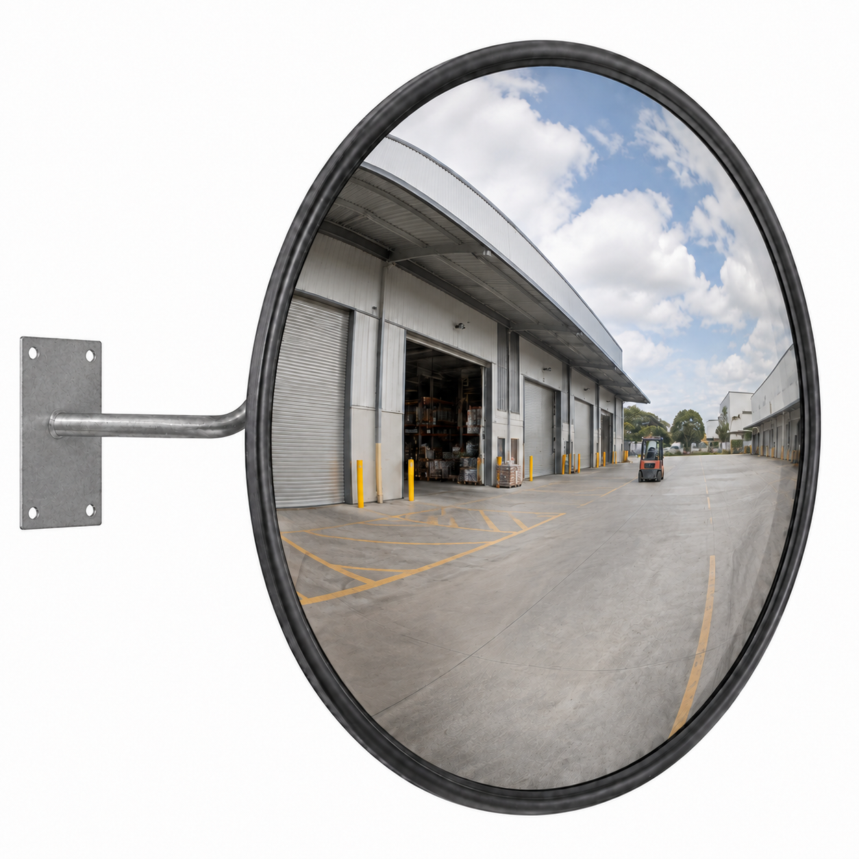 DuraVision 900mm heavy duty acrylic convex safety mirror with four-bolt J-bracket DuraVision 900mm heavy duty acrylic convex safety mirror with four-bolt J-bracket