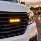 ECCO ED3801A amber ultra thin LED directional light installed on a utility ute grille at a roadside worksite