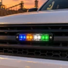 ECCO ED3802BAWG blue/amber/white/green ultra thin LED directional light in use on a site services vehicle