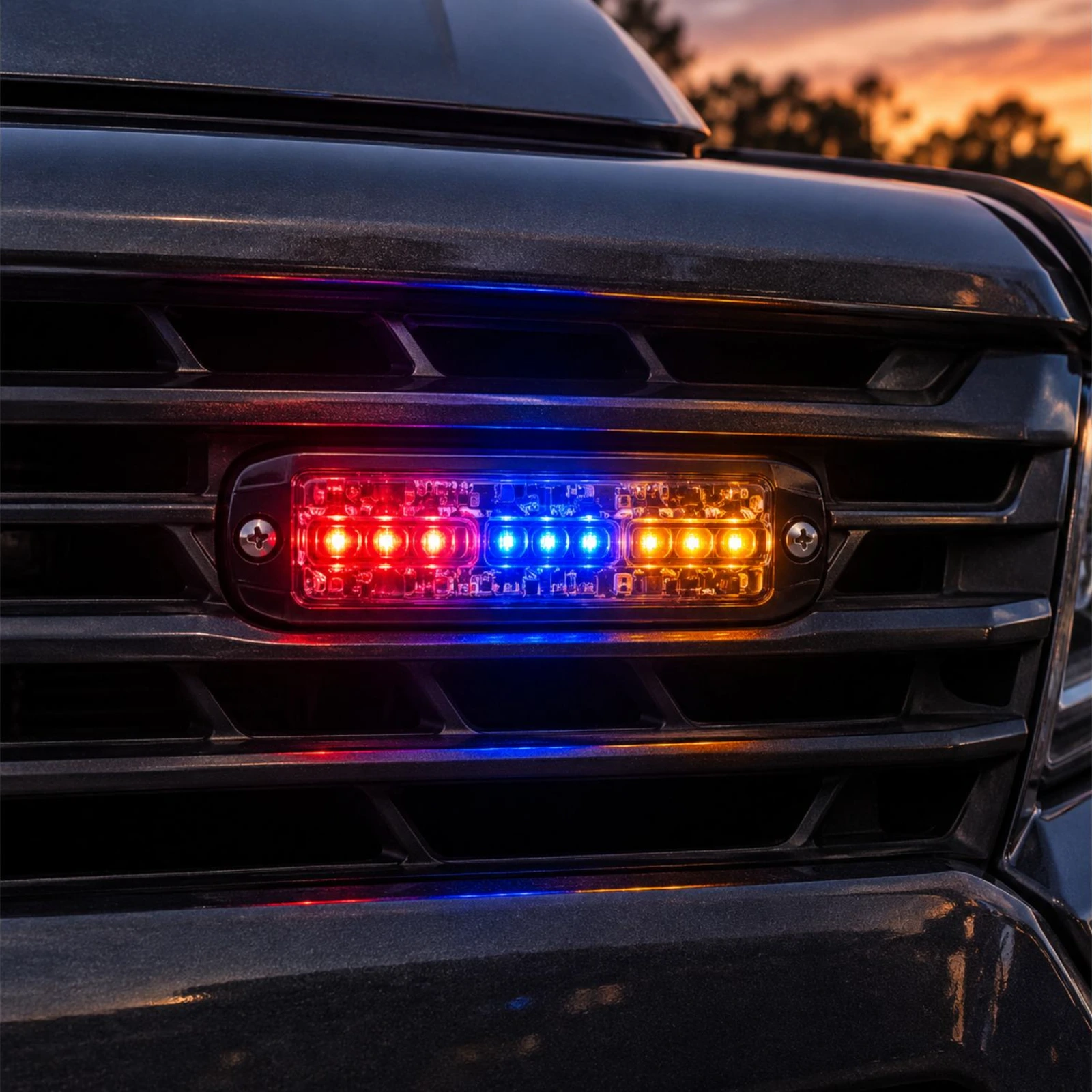 ECCO ED3802RBA red/blue/amber ultra thin LED directional light in use on a incident response vehicle
