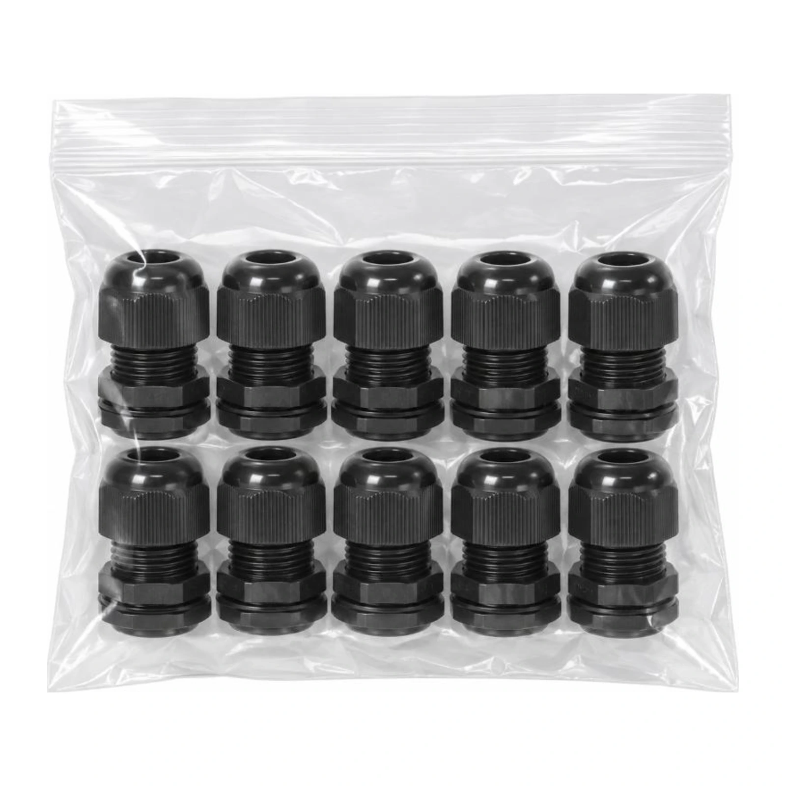 Pack of 10 black nylon cable glands
