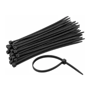 LV Automotive black nylon 6/6 cable ties, bundle with one tie looped closed