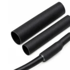 Black adhesive-lined dual wall heat shrink tubing, unshrunk and shrunk onto a cable