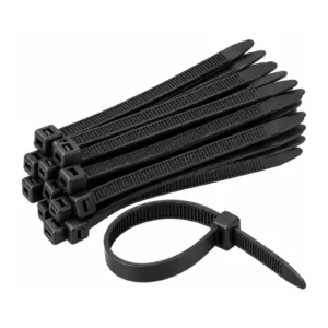 LV Automotive extra heavy duty 12.4 mm black UV-protected cable ties, bundle with one tie looped closed