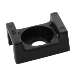 LV Automotive black nylon 6/6 saddle type cable tie mount with 6.4 mm screw hole